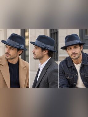 Bailey of Hollywood Tino Fedora Hat Large Navy Wool LiteFelt Made in USA